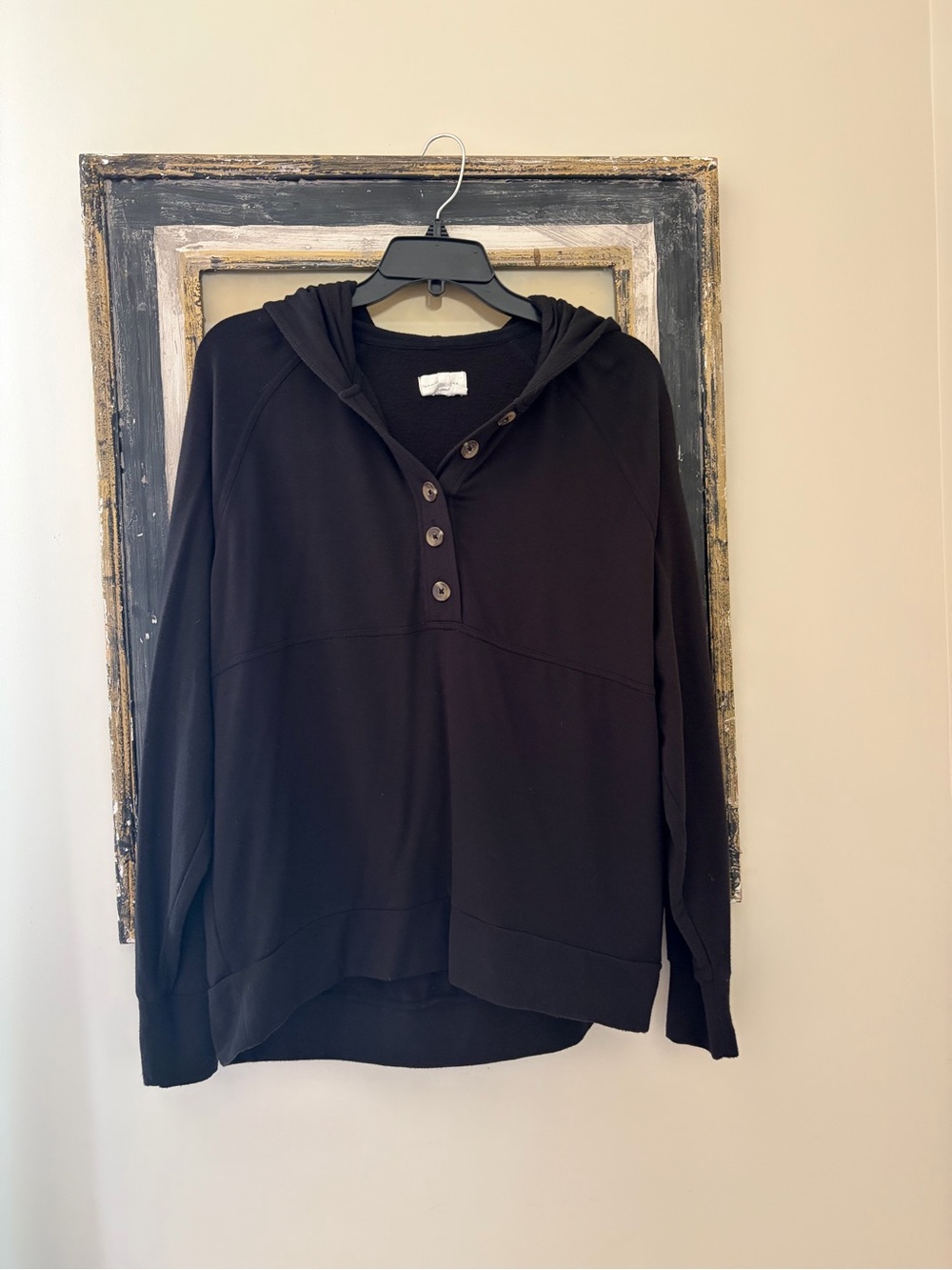 LOFT Black Hooded Henley Long Sleeve Top